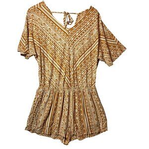 Kori America Womens Tribal Print Short-Sleeve Romper V-Neck Medium Cotton Blend